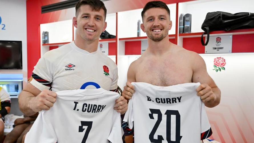 Tom and Ben Curry in the England dressing room