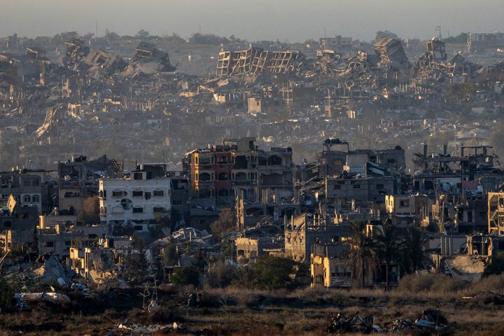 Destroyed buildings inside the Gaza Strip are seen from southern Israel, on Jan. 7, 2025.