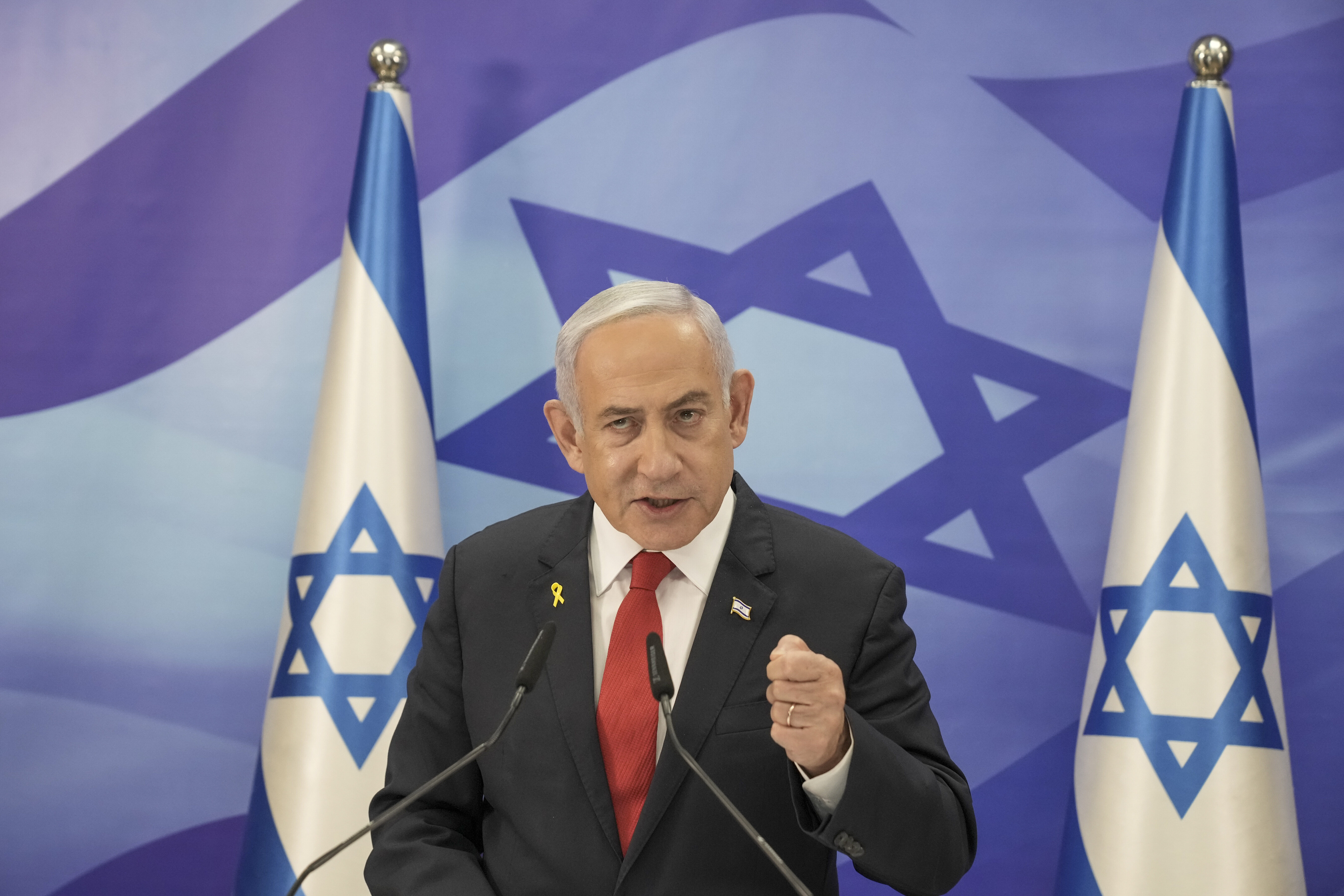 Israeli Prime Minister Benjamin Netanyahu speaks during a press conference in Jerusalem, Monday, Dec. 9, 2024. (AP Photo/Maya Alleruzzo, Pool)