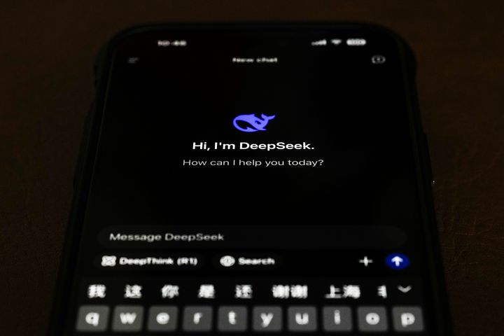 The page for the smartphone apps DeepSeek is seen on a smartphone screen in Beijing, Tuesday, Jan. 28, 2025. (AP Photo/Andy Wong)