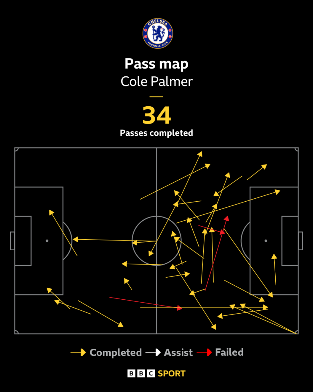 Cole Palmer's passing map