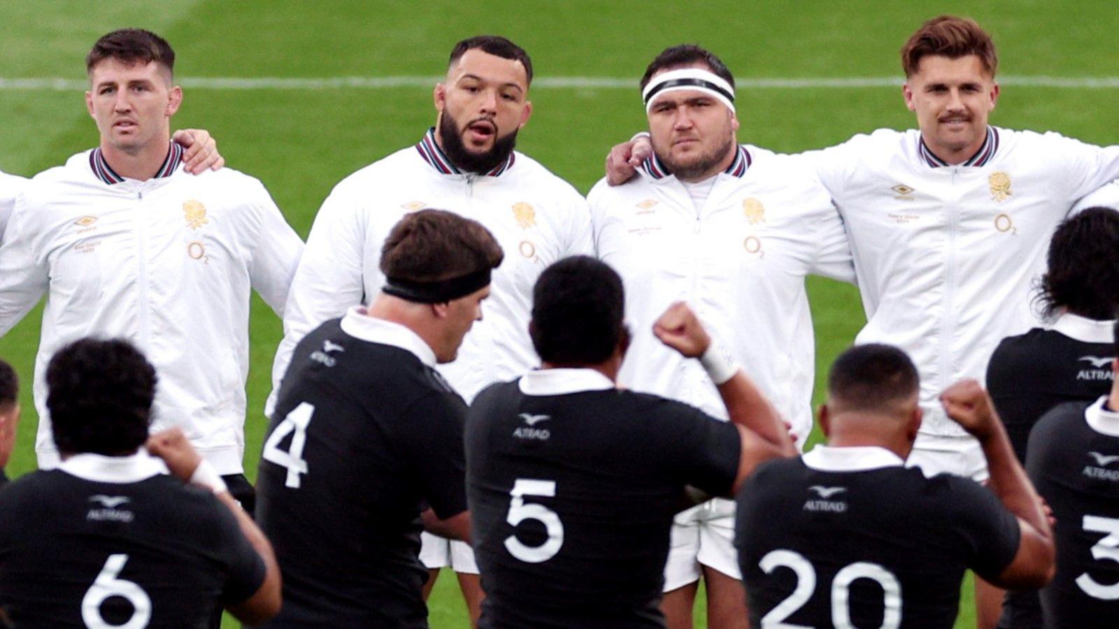 Ellis Genge and Jamie George face down the haka