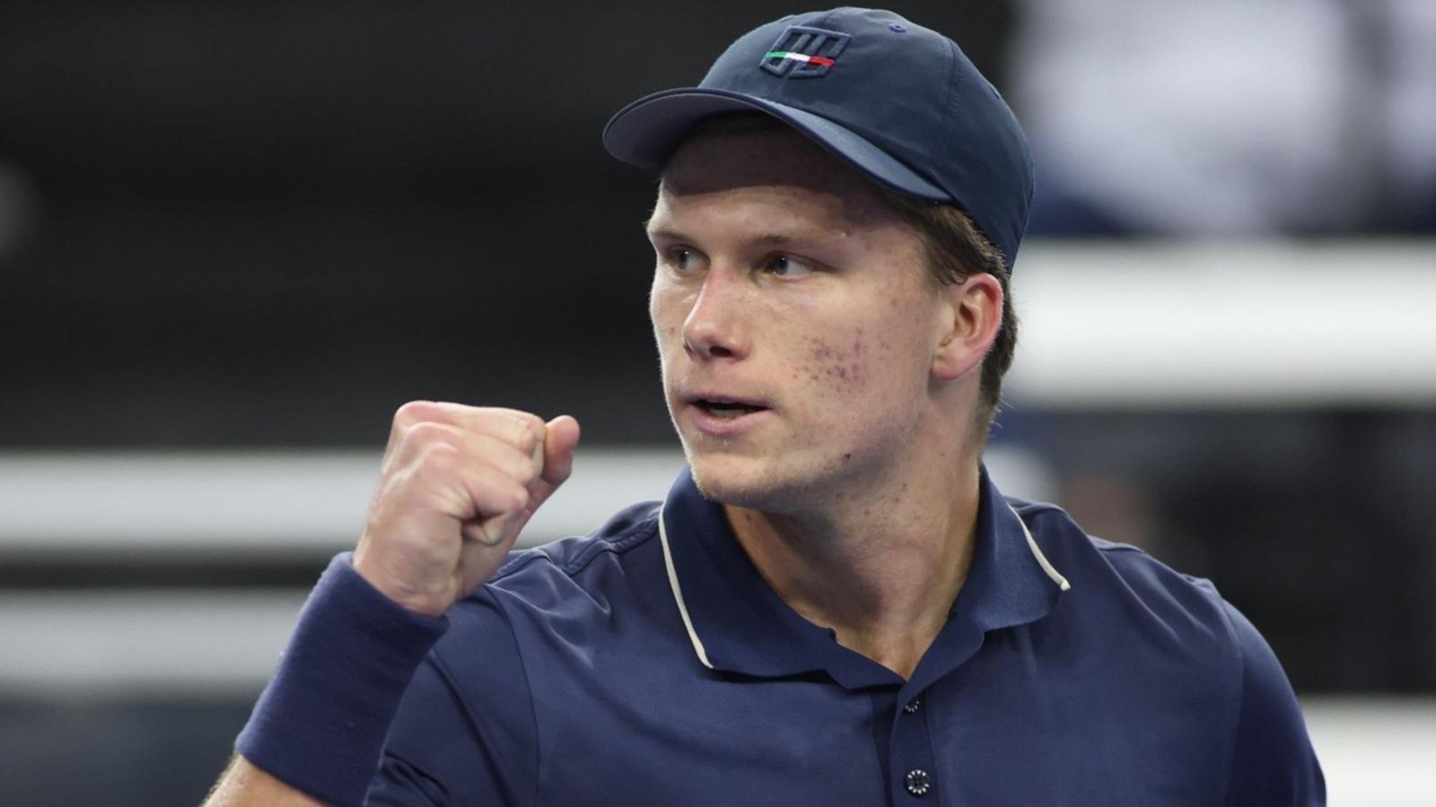 Jenson Brooksby celebrates a point at Indian Wells 