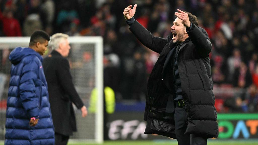 Atletico Madrid coach Diego Simeone reacts during the game