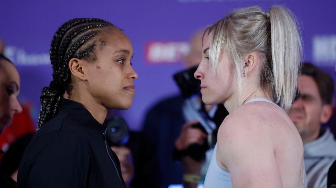 Natasha Jonas and Lauren Price face off at a weigh-in