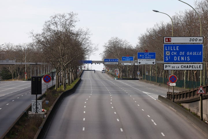 This photograph shows the closed and empty Paris ring road, Boulevard Peripherique, next to the Porte d'Aubervilliers, in Paris on March 7, 2025, after a World War II bomb was found nearby on railway tracks leading to Gare du Nord train station.